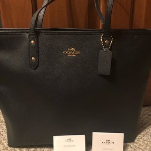Navy blue leather coach purse